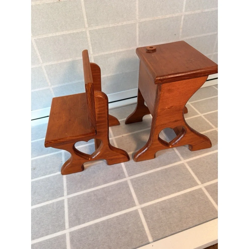 American Girl Doll/Babydoll Primitive School Desk Wooden Heart Cut Outs Handmade
